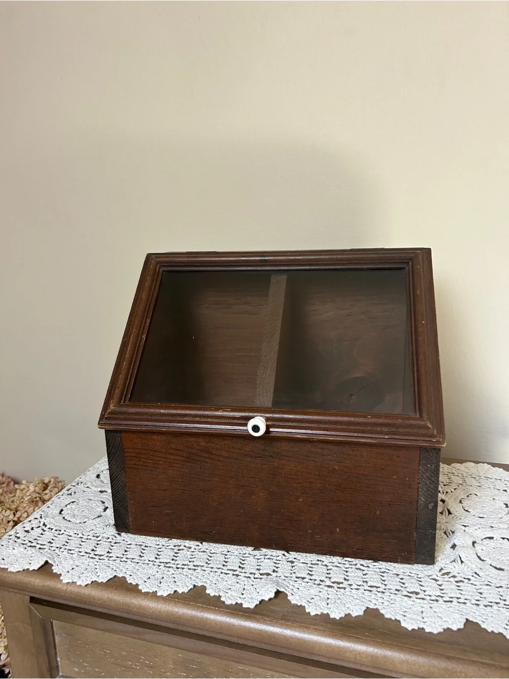 Wood Bread Box with Glass Top in Dark Brown